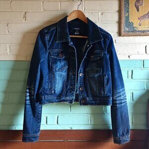 KENSIE Super Cool Distressed Cropped Jean Jacket EUC Sz M